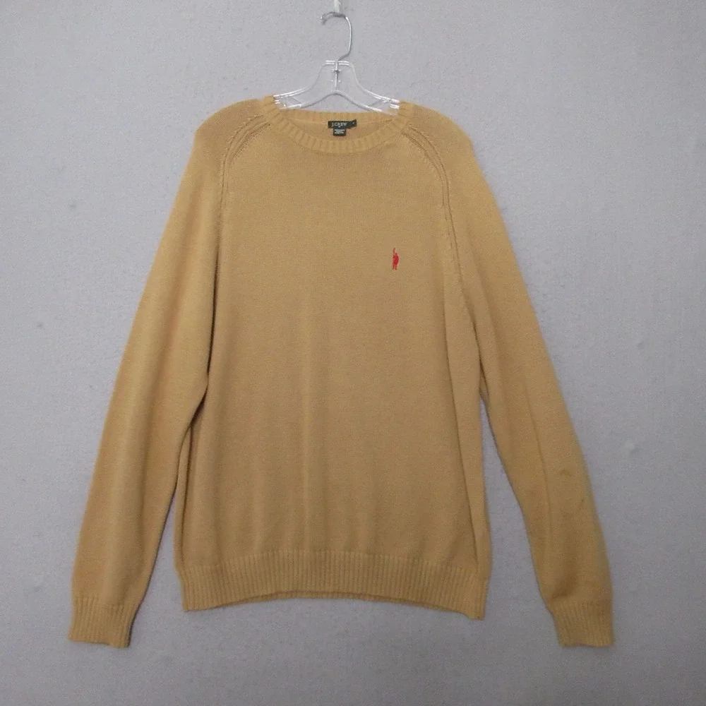 Vintage J Crew Sweater Men‎ Camel Color Oarsman Logo Cotton Preppy Knit Preppy